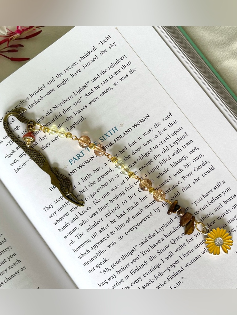 Elegant Gold and Brown Beaded mermaid bookmark